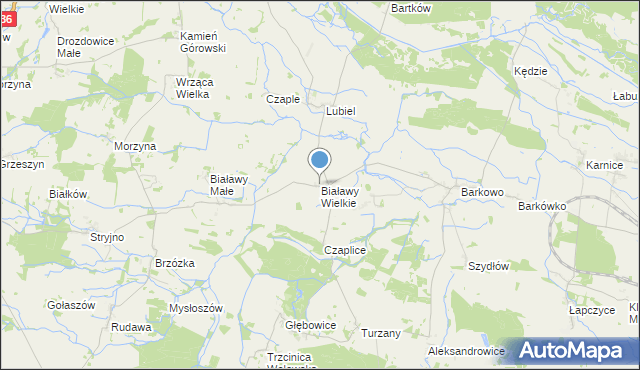 mapa Białawy Wielkie, Białawy Wielkie na mapie Targeo